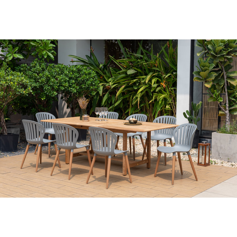 Wood Patio Dining Set with, Gray