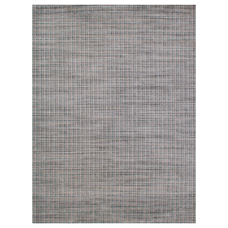 Tapis bleu clair et beige noué à la main de haute qualité, Rectangle 7 pi 9 po x 9 pi 9 po
