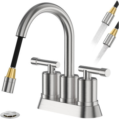 Robinet de pulvérisateur rétractable pour salle de bain, buanderie, lavabo utilitaire, robinet à entraxe moderne avec drain escamotable et conduites d'alimentation