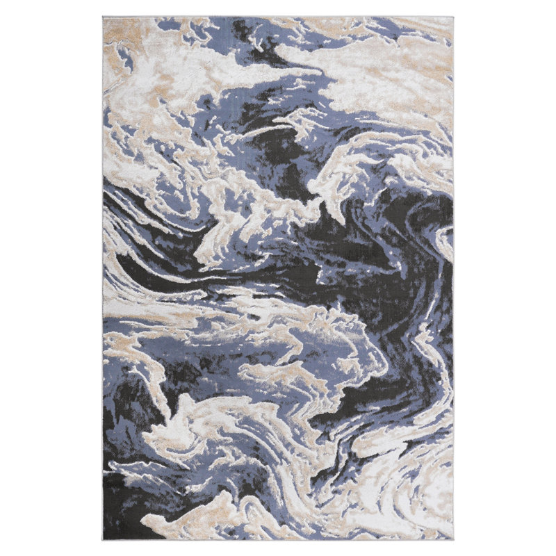 Blue Abstract Area Rug 5x7, Loom & , Non-shedding, Stain , Suits Living Room And Entryway 5x7 Rug, Collection, Abstract, Enhances Dorm Study
