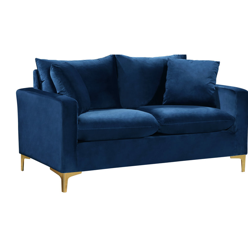 Naomi 58" Velvet Square Arm Loveseat, Navy Velvet