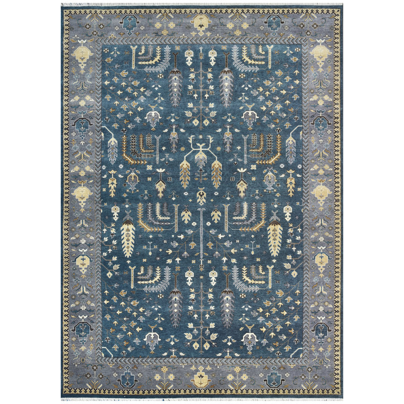 TUKNTR456BLPU Wool Oriental Area Rug, Rectangle 9' x 12'