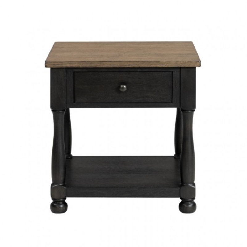 Table de bout Ginie, 1 tiroir, bois massif brun noir, 24 po