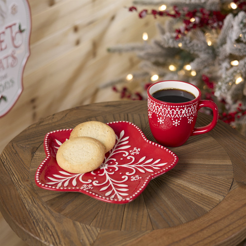 Embossed Ceramic Snowflake Mug (Set of 6)