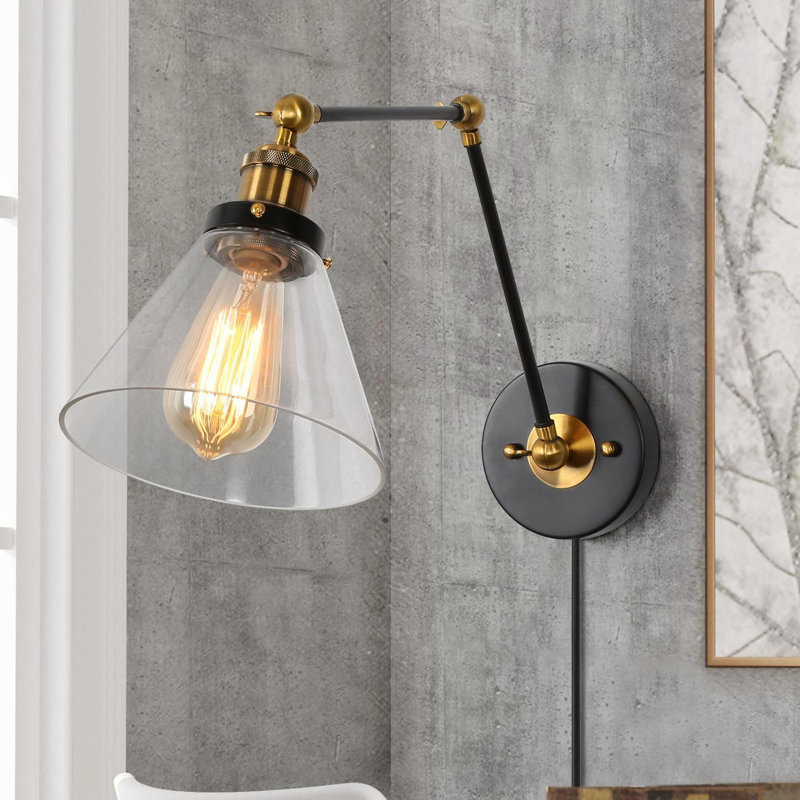 Annariitta 1-Light Industrial Wall Lamp with Antique Brass Finish for Bedroom Reading