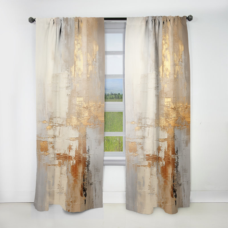 gold and White Abstract Split - Modern Curtain - Velvet Room Darkening - 1 Panel, 52" W x 120" L