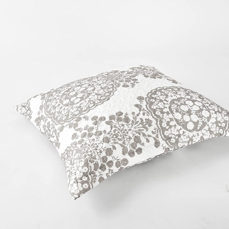 Polyester Damask Sham Set, Light Greige/White