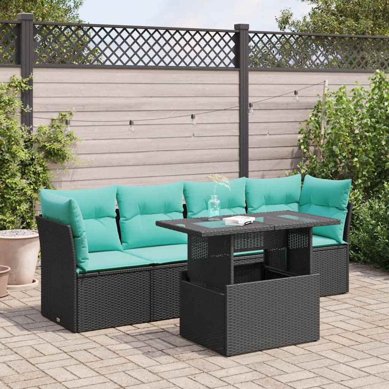  Ensemble de canapé de patio 5 pièces avec coussins en rotin polyacacia