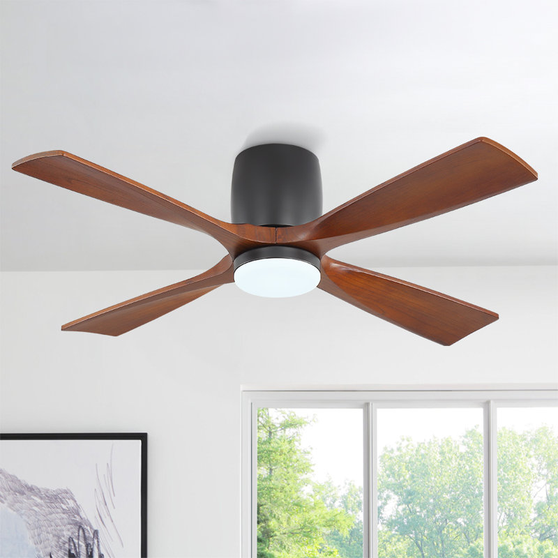 48 po Ventilateur de plafond à 4 pales avec fixation encastrée et télécommande intégrée, Noir, Noyer