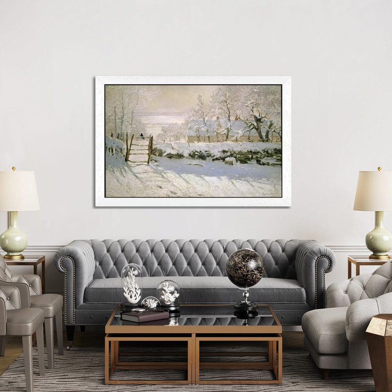 The Magpie, 1869 by Claude Monet - Wrapped Canvas Painting, 20.32 cm H x 30.48 cm W, White Framed
