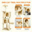 160cm Large Multi‑Level Cat Tree Tower with Condos, Hammock & Sisal Scratching Posts, Beige