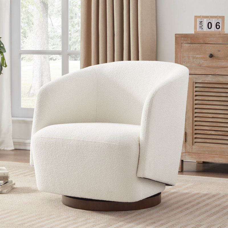 Caysey Boucle Upholstered Swivel Accent Chair, Beige