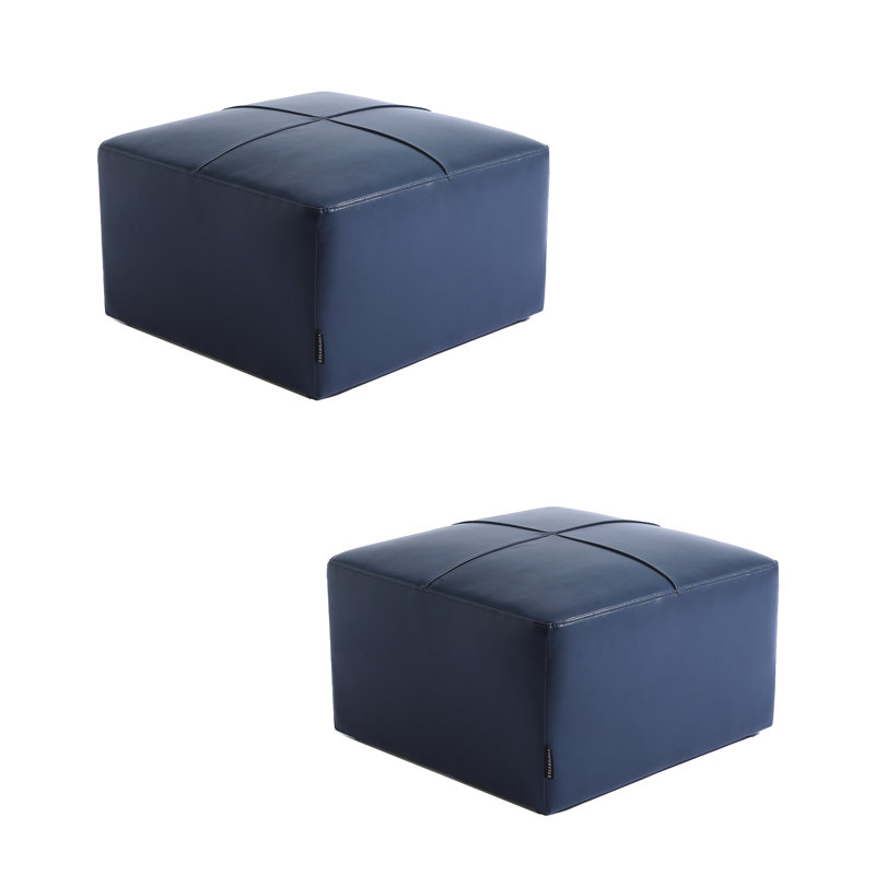 Hustle 56.1Cm Wide Genuine Leather Rectangle Footstool Ottoman, Navy Blue
