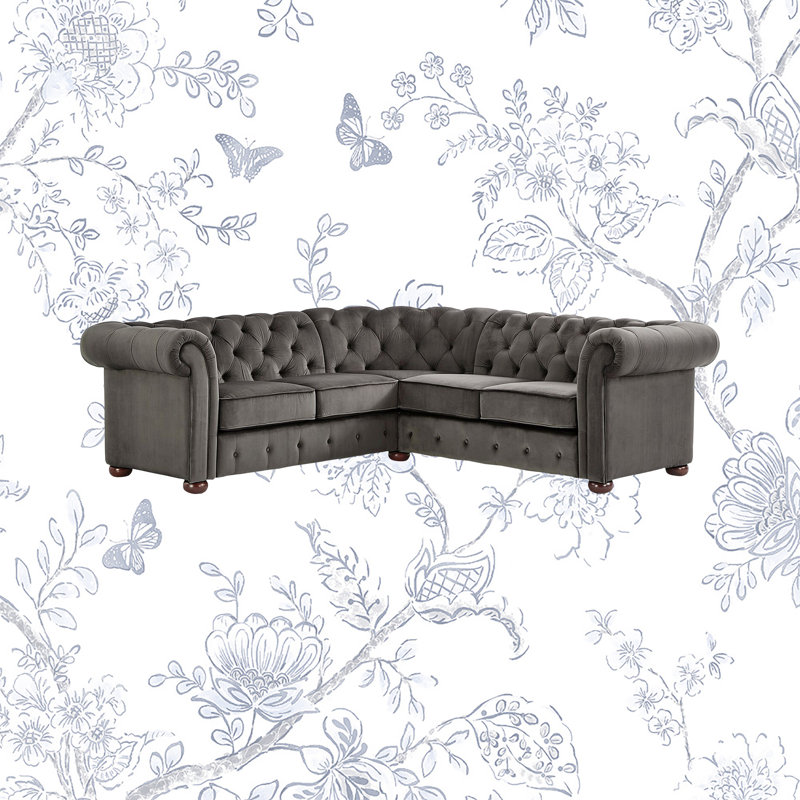 Canapé modulaire en velours 95 po Huskins, Gris foncé