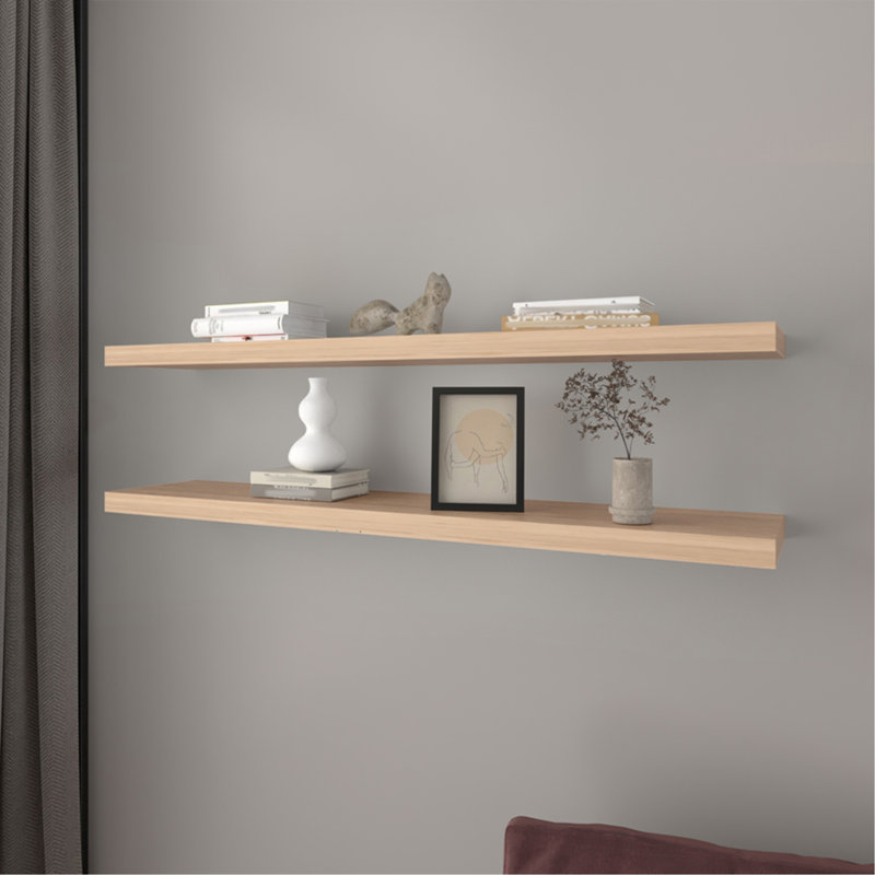 Greer Floating Shelf In Melamine X2,Smokey Oak, Beige
