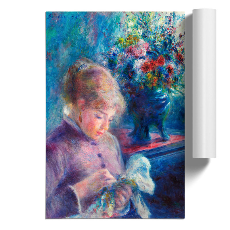 Young Woman Sewing by Pierre Auguste Renoir - Frameless Print, 59cm H x 42cm W x 0.1cm D