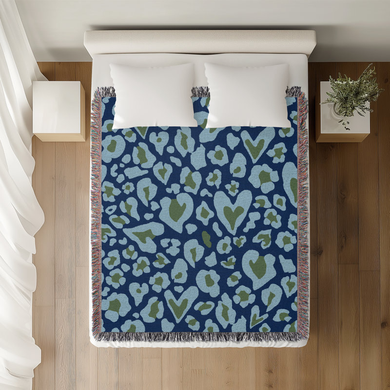 Jeté en coton à imprimé animal, Bleu marine Bleu Vert, 50 x 60