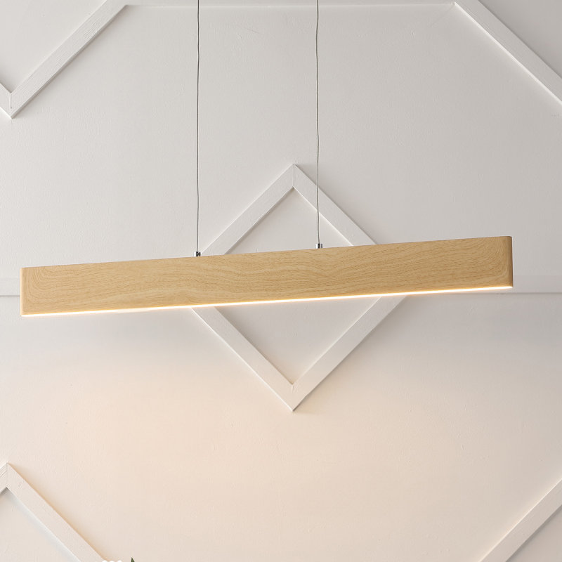 Daisetta 1 - Light LED Pendant, Light Brown Wood, 4.5" H x 32" W x 4.5" D