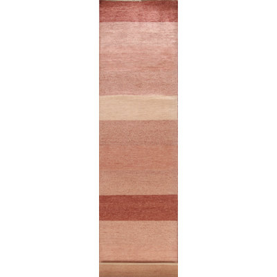 Tapis de couloir brun en laine noué à la main de conception unique 2 pi 7 po x 15 pi 4 po New Age