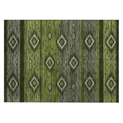 Machine Washable Indoor/Outdoor Xhevrie Aloe Rug
