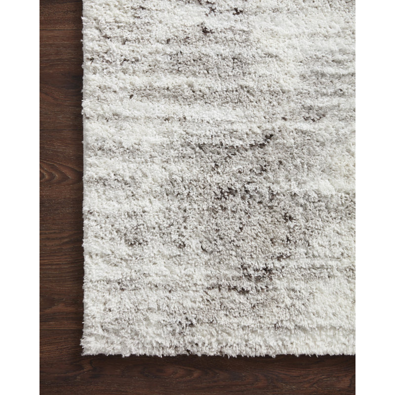 Gray and Cream Abstract Shag Area Rug, 2'3" x 4'