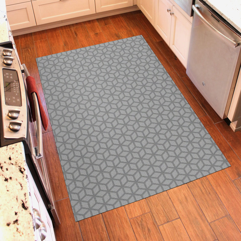 Un-Rug Cubics Rube Low Profile Kitchen Mat by Matterly, Rectangle 4' x 6', Dark Gray