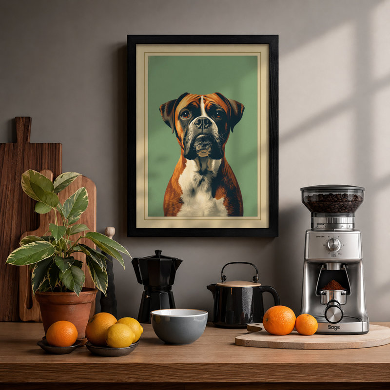 Boxer Portrait Modern - Framed Print, A1 - 84.1 x 59.4 cm, Black