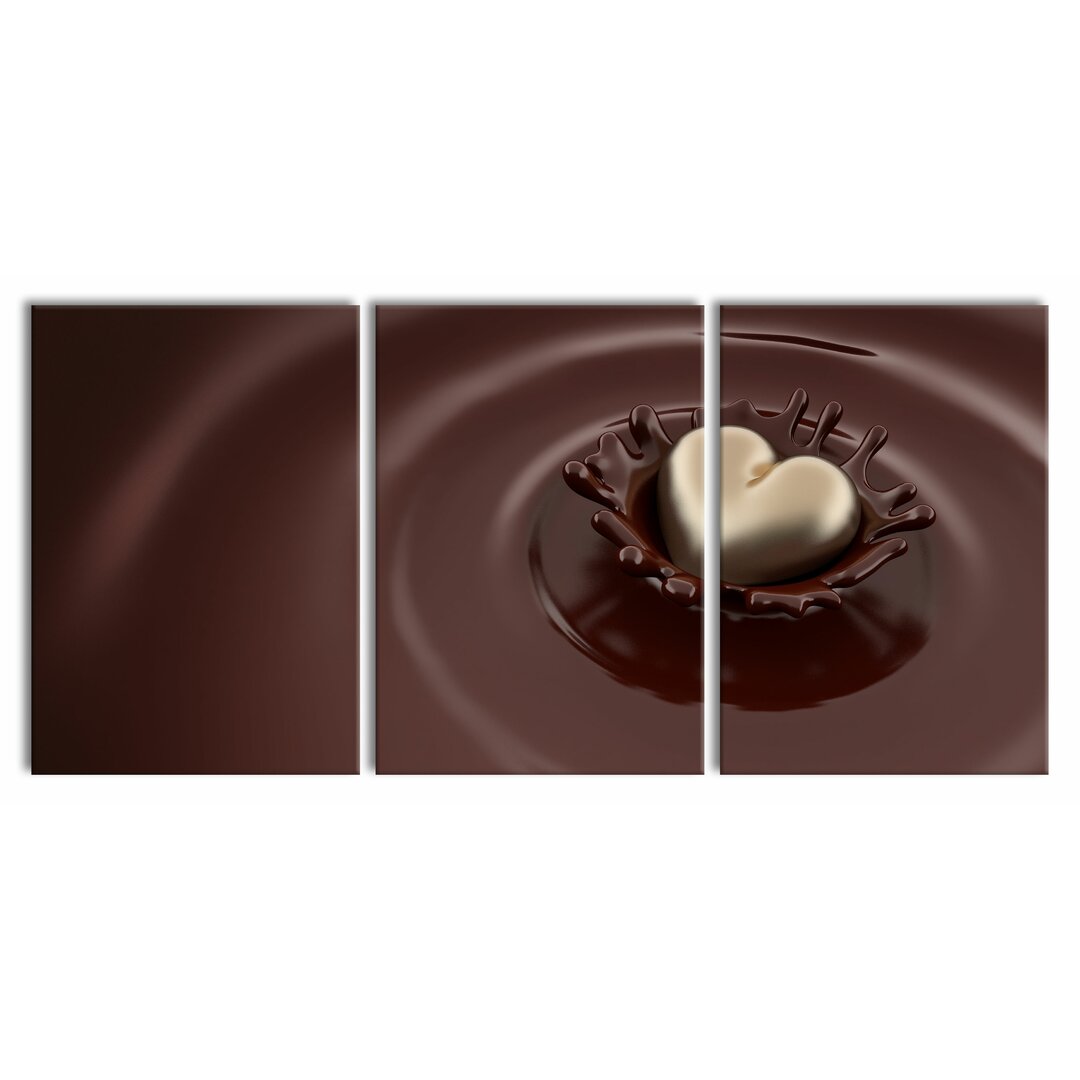 3-tlg. Leinwandbilder-Set Gold Heart Falling in Chocolate