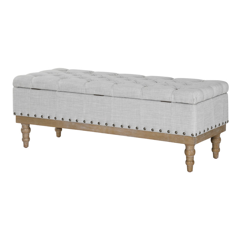 Coleene Polyester Blend Upholstered Storage Bench, Dove Gray