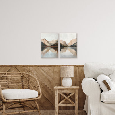 Ensemble de 2 toiles rustiques avec reflet des montagnes et des Lacs, design par Petal Prints Design