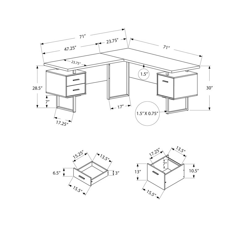 Computer Desk, Home Office, Corner, Storage Drawers, 70"L, L Shape, Work, Laptop, Metal, Walnut
