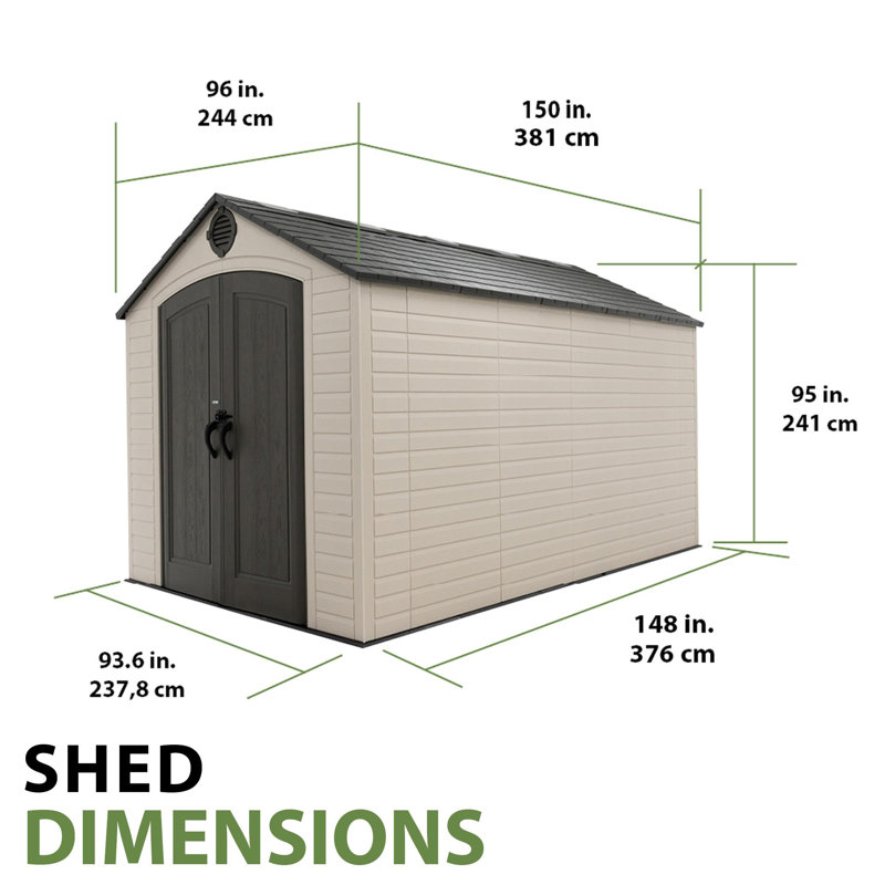 Lifetime 8' x 12' Gray Polyethylene Storage Shed with Shelving and Windows