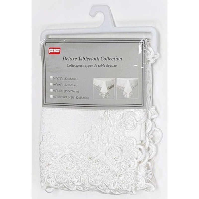 (Nappe ronde 60 po) - dentelle blanche / brun, Blanc