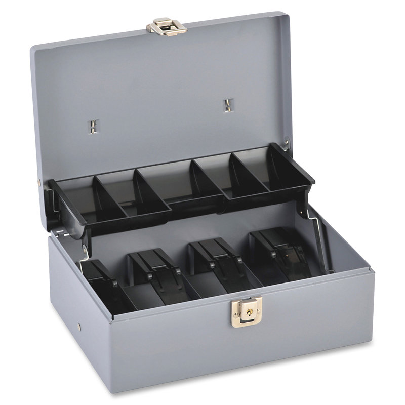 Gray Steel 5-Compartment Tray Cash Box with Keys