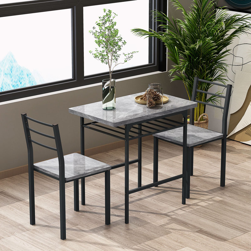 Ensemble de table de salle à manger 3 pièces avec 2 chaises, Gris, Gris