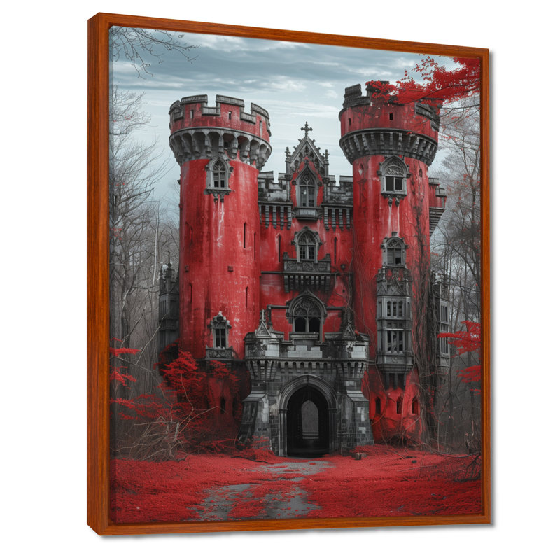 Monochromes gris rouge, automne, Angleterre, château II - châteaux, art mural, H 44 po x l 34 po x P 1,5 po, Toile tendue
