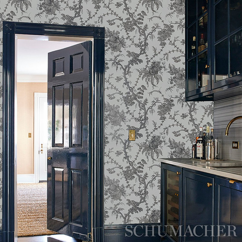San Cristobal Toile Wallpaper, Black