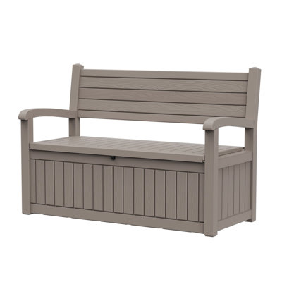 70 Gallon Outdoor Storage Bench, Weather-Resistant Resin Deck Box with Rattan Look, 500 lbs Capacity, Lockable, Seats 2-3 People