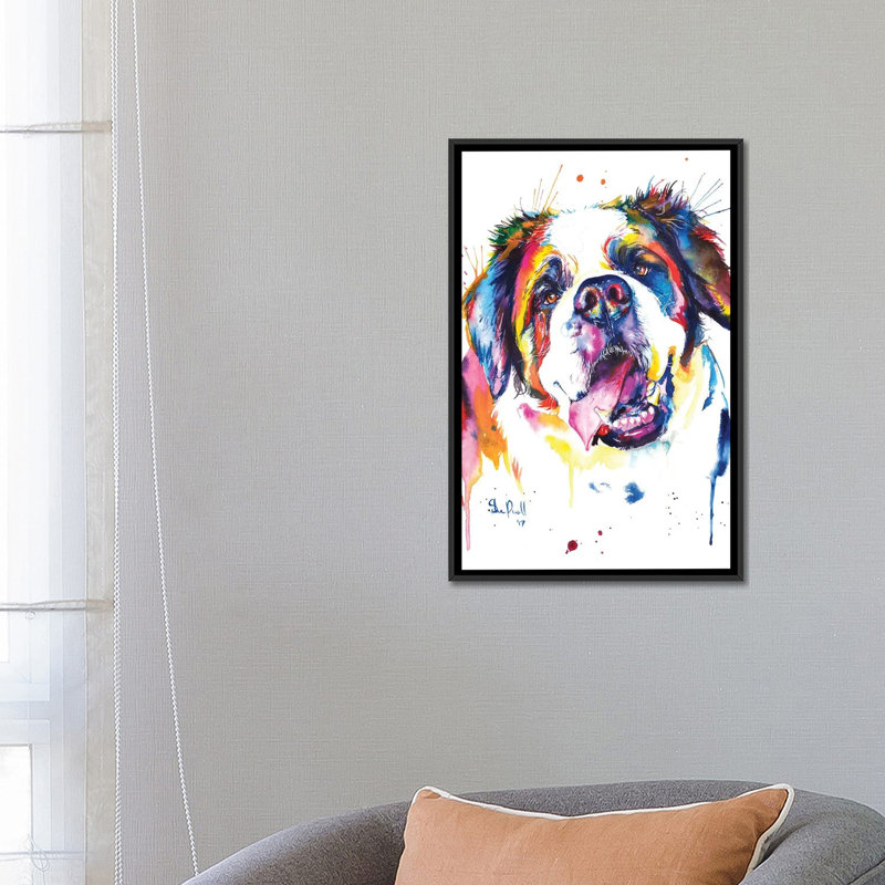 « st. bernard », reproduction sur toile, H 26 po x l 18 po x P 1,5 po, Pas de tapis, Toile avec cadre noir