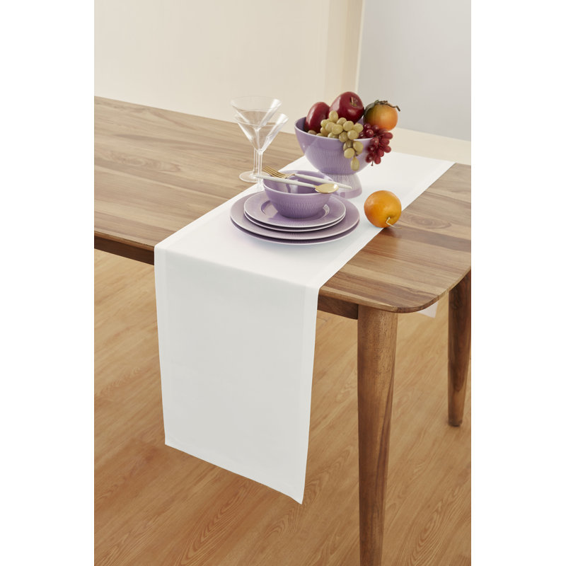 Dru - Cotton Linen Table Runner, White, 120" x 14"