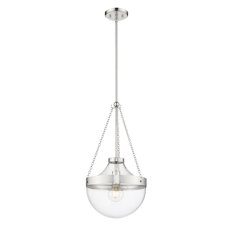 Breakwater Bay Aggeliki 1 Light Pendant Light in Polished Nickel with Clear Glass Shade