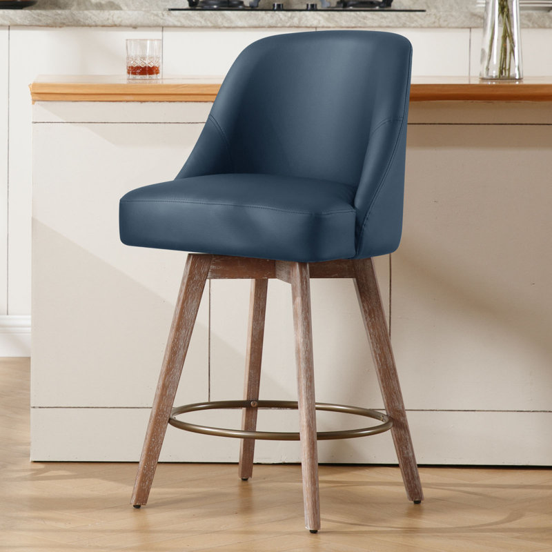 Tabouret de comptoir pivotant 26 po avec structure en bois massif Klayden, Bleu