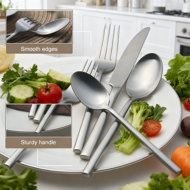 Ensemble de couverts en acier inoxydable 20 pièces Potter, service pour 4 - Argenterie forgée de qualité supérieure avec finition satinée moderne, couverts durables allant au lave-vaisselle pour les repas quotidiens
