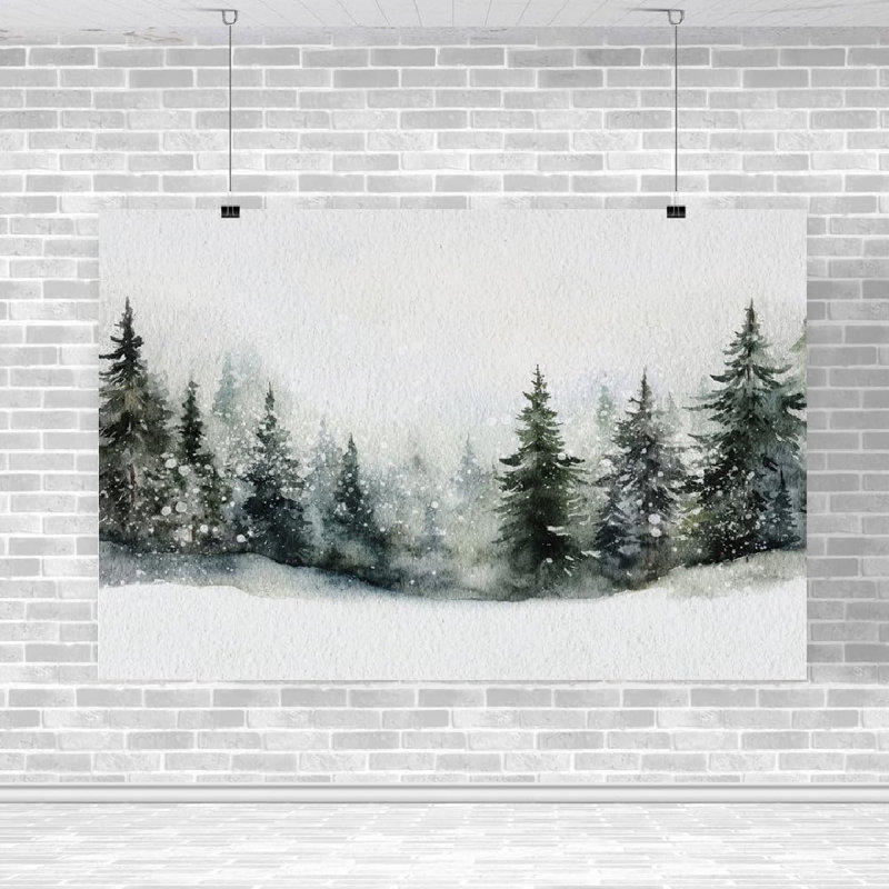 «Evergreen Pine Snowy Forest», aquarelle, art mural, 16 x 20