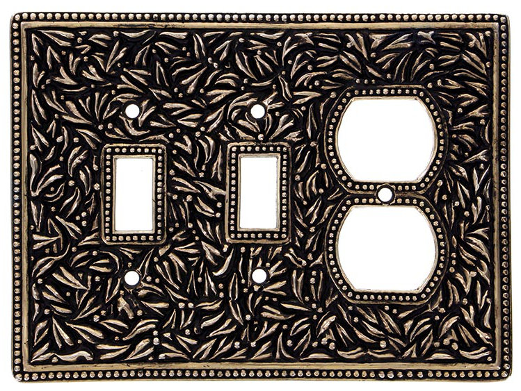 San Michele 3-Gang Duplex Outlet / Toggle Light Switch Combination Wall Plate, Antique Gold