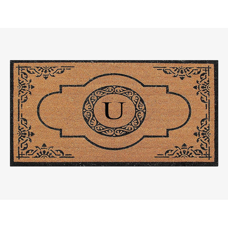Issac Natural Coir and PVC Backing 36" X 72" Double Door Mat Outdoor Entrance Monogrammed Doormat , U