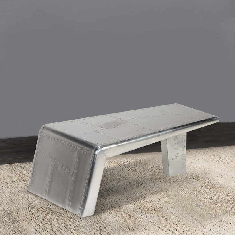 Hungerford vidaXL Coffee Table, Vintage Aviator Center Table, Polished Aluminum, 37.4''x21.7''x13.8''