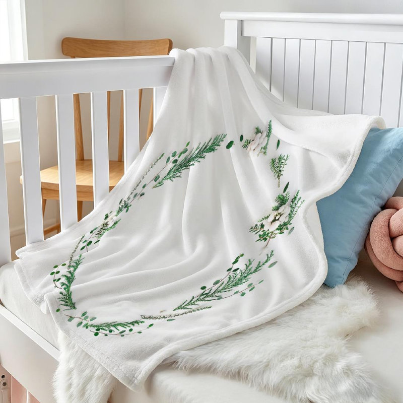 Jeté en flanelle blanche ultra douce, couronne de Noël à imprimé recto, Jeté 30 po x 40 po