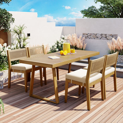 U_Style Multi-Person Outdoor Acacia Wood Dining Table And Chair Bar Set, Thick Cushions, Suitable For Balcony, Vourtyard, And Garden.
