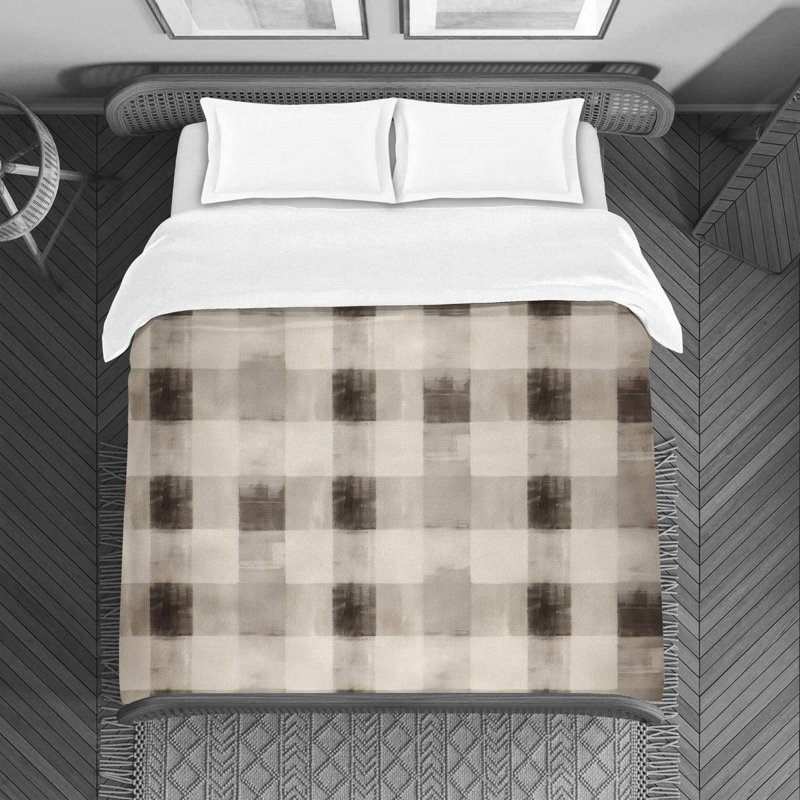 Housse de couette , Housse de couette pour lit simple, Vichy gris / beige
